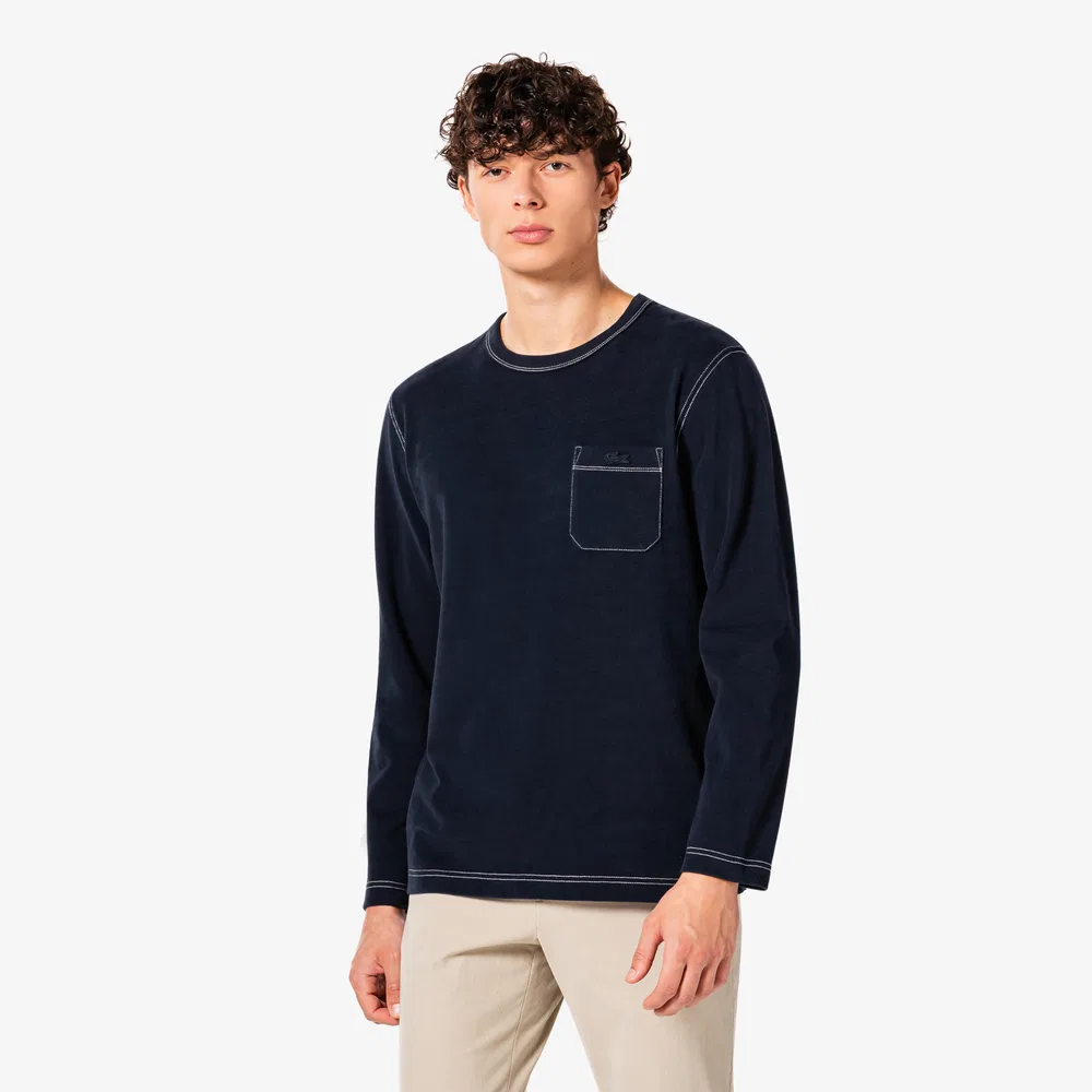 Футболка мужская Lacoste темно-синий с круглым вырезом и карманом — фото 2