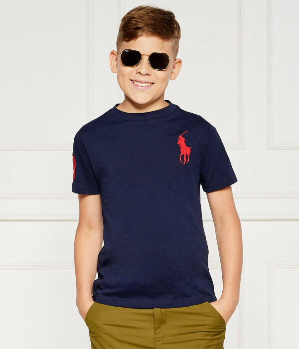 Футболка детская Polo Ralph Lauren с красным логотипом, синий — фото 3