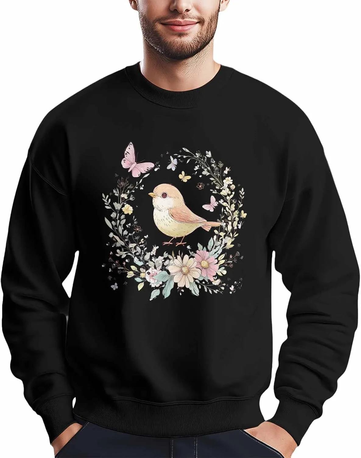 

Мужской свитшот с принтом "Bird Flower Butterfly Wreath" Winvebermior