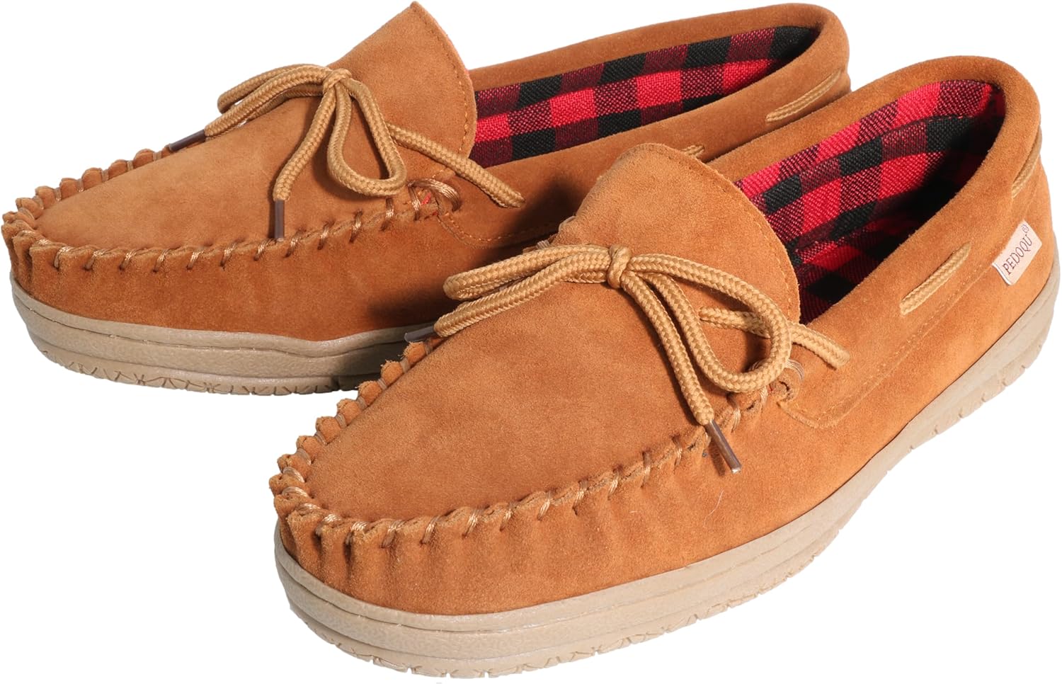 

Мужские мокасины PEDOQU с завязками, верх из натуральной кожи, стелька с эффектом памяти, теплые домашние тапочки, дышащие лоферы для дома и улицы, ширина D, Cinnamon