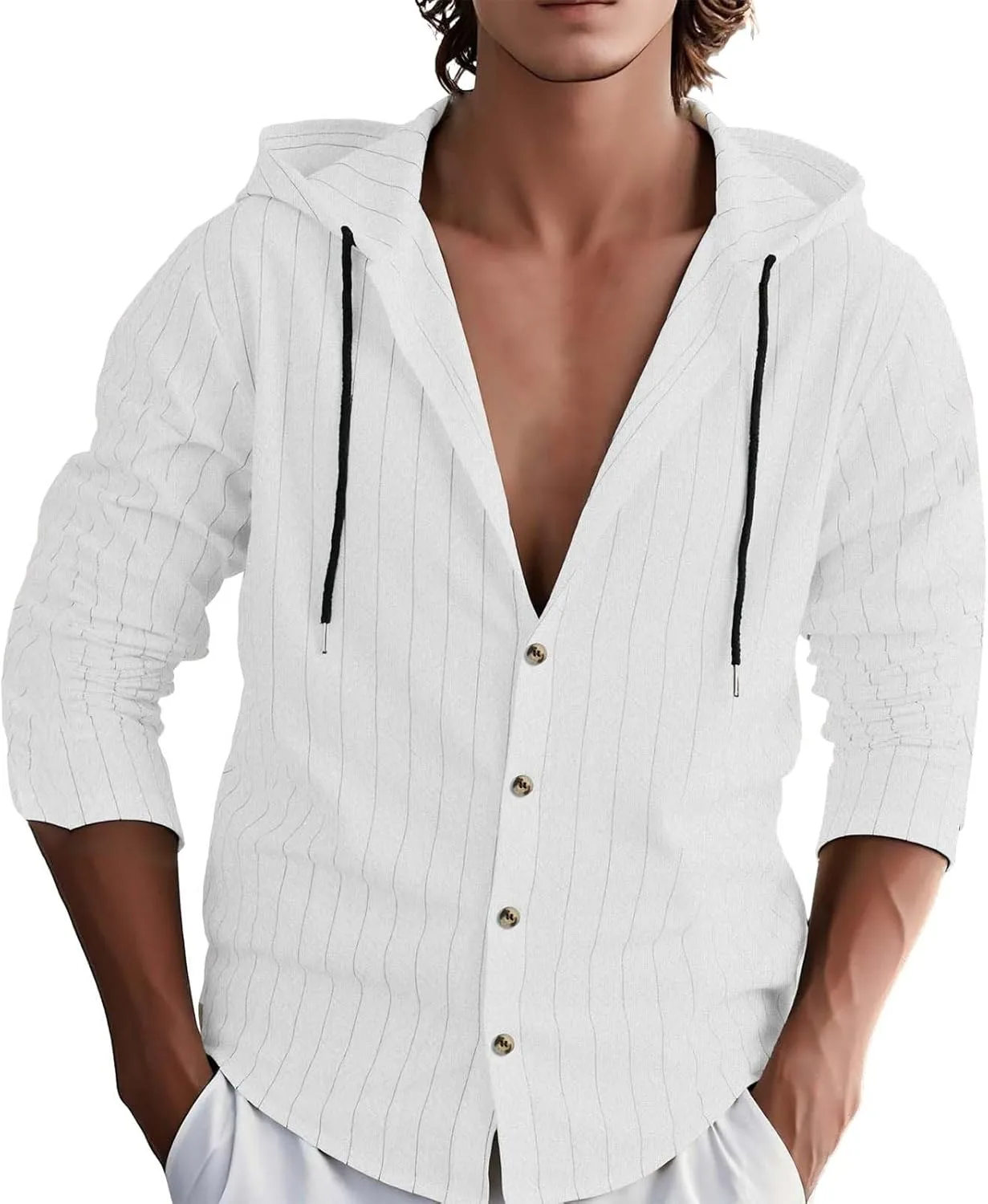 

Мужская хлопковая льняная толстовка-рубашка с длинным рукавом