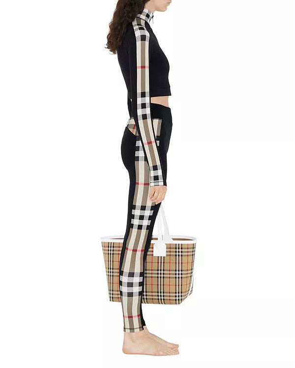 Укороченный топ Burberry, эластичный трикотаж в клетку, застежка-молния, черный — фото 3