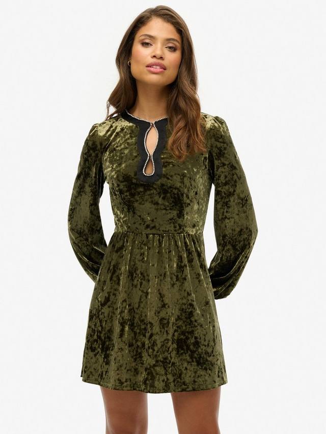 

Мини-платье из бархата с пайетками diamante Superdry, Soft Khaki