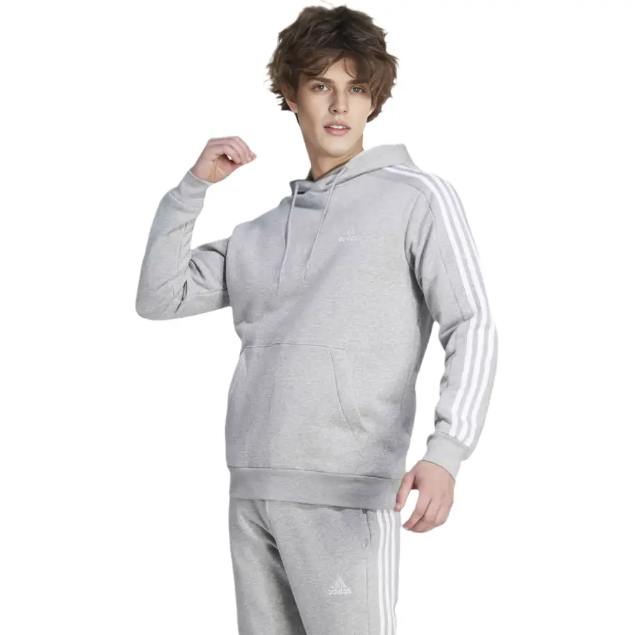 Бесплатная доставка с худи Essentials Fleece 3 Stripes AdiClub Adidas, средне-серый микс — фото 3