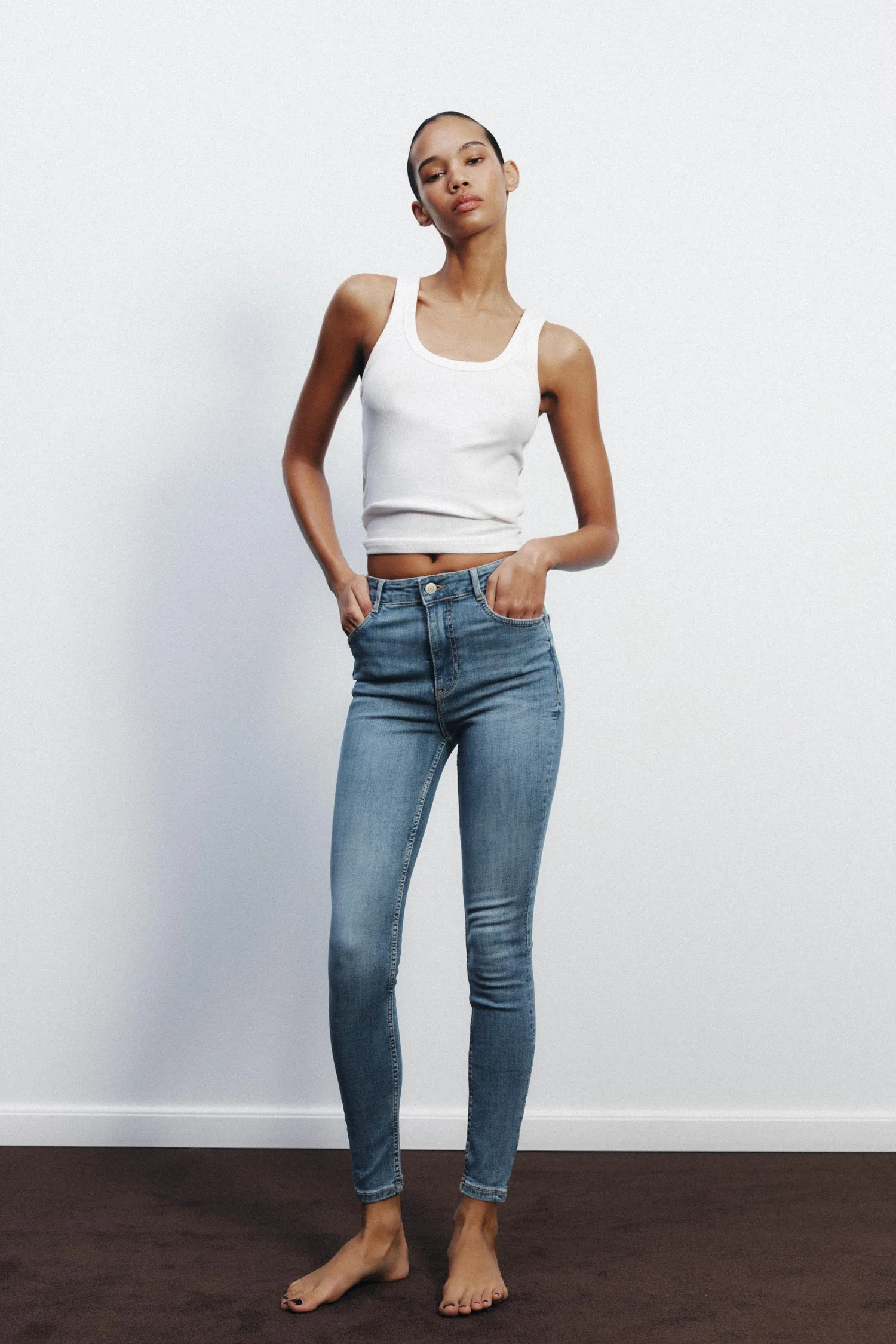 Джинсы trf скинни с высокой талией Zara, синий