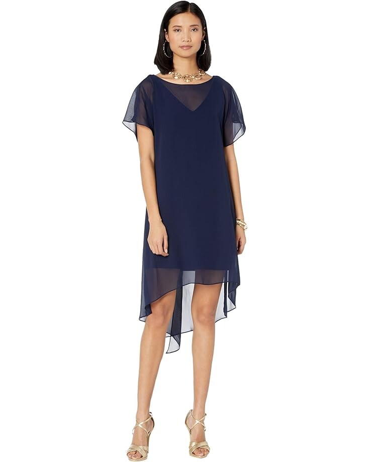 

Платье Adrianna Papell Chiffon Overlay Sheath, темно-синий