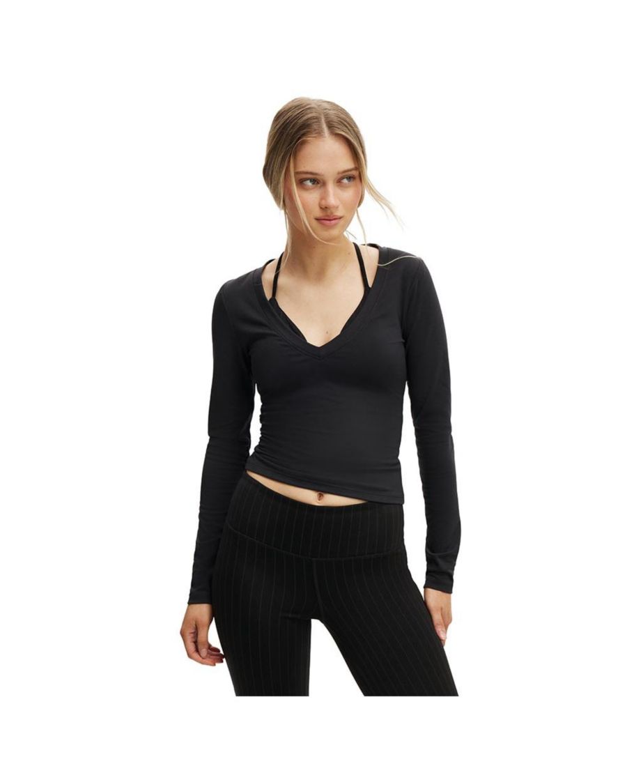 

Женская спортивная ультрамягкая футболка с длинным рукавом и глубоким вырезом COTTON ON, Black