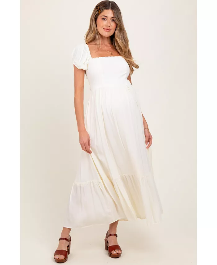 

Ажурное платье макси для беременных с квадратным вырезом и отделкой воланами цвета айвори Pinkblush, слоновая кость/кремовый