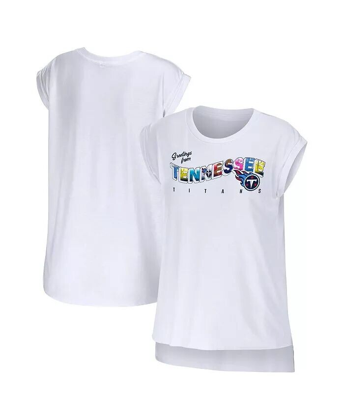 

Женская белая футболка Tennessee Titans Greeting From Muscle Wear By Erin Andrews