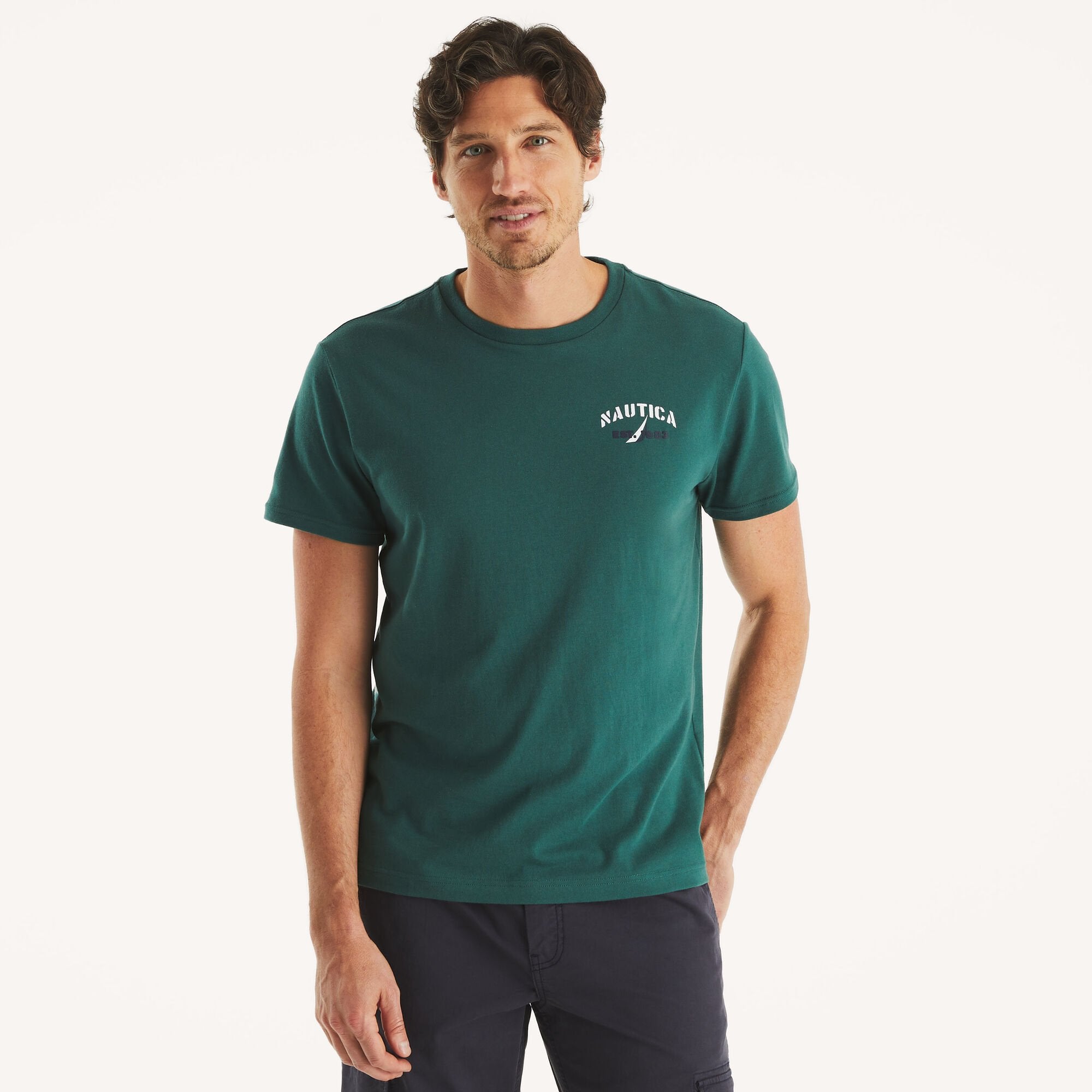 

Футболка с рисунком гонок на яхтах Nautica Mens, цвет bistro green