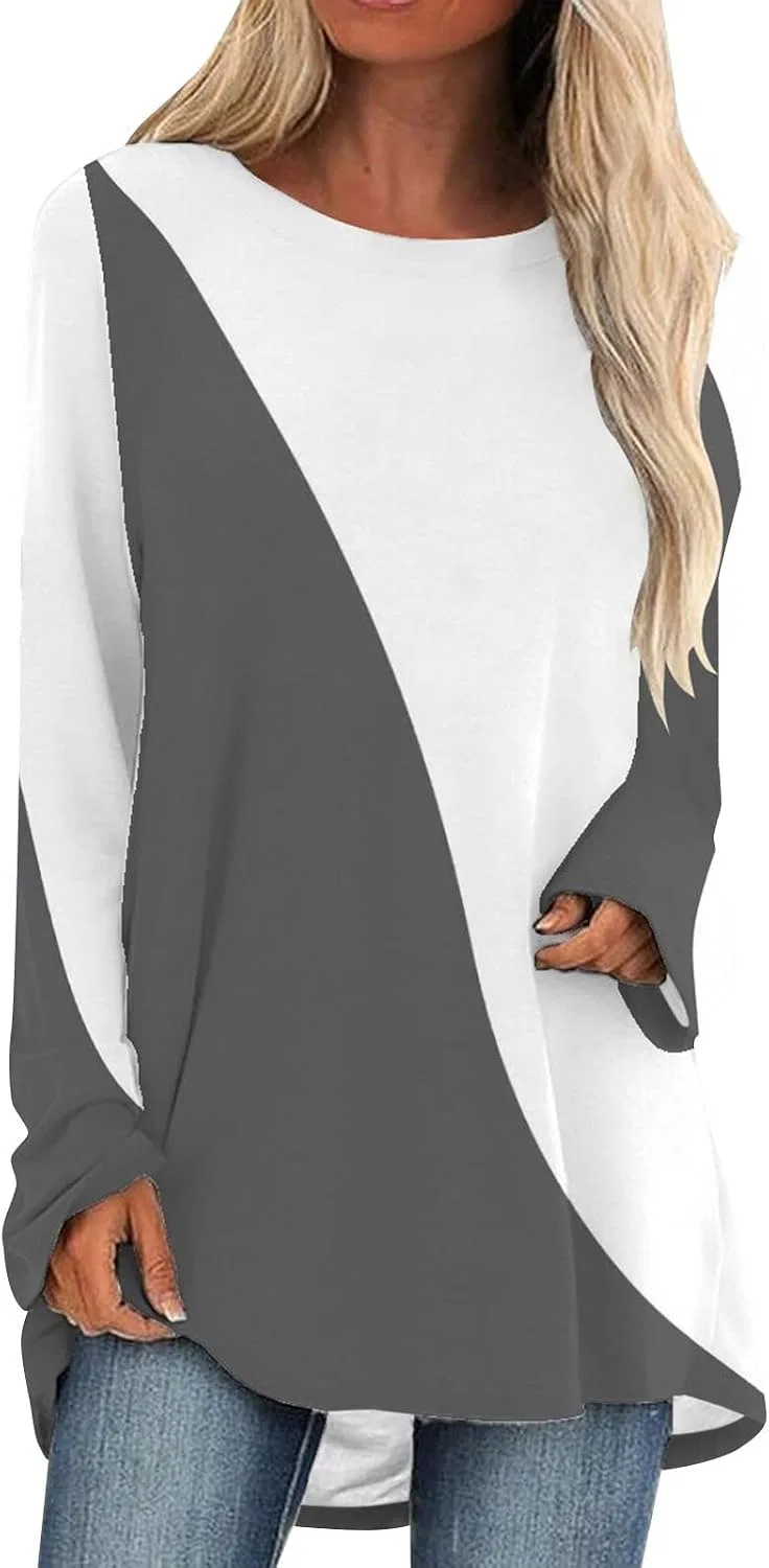 Блуза с цветовым блоком, длинный рукав Women Large Top Over Size, белый