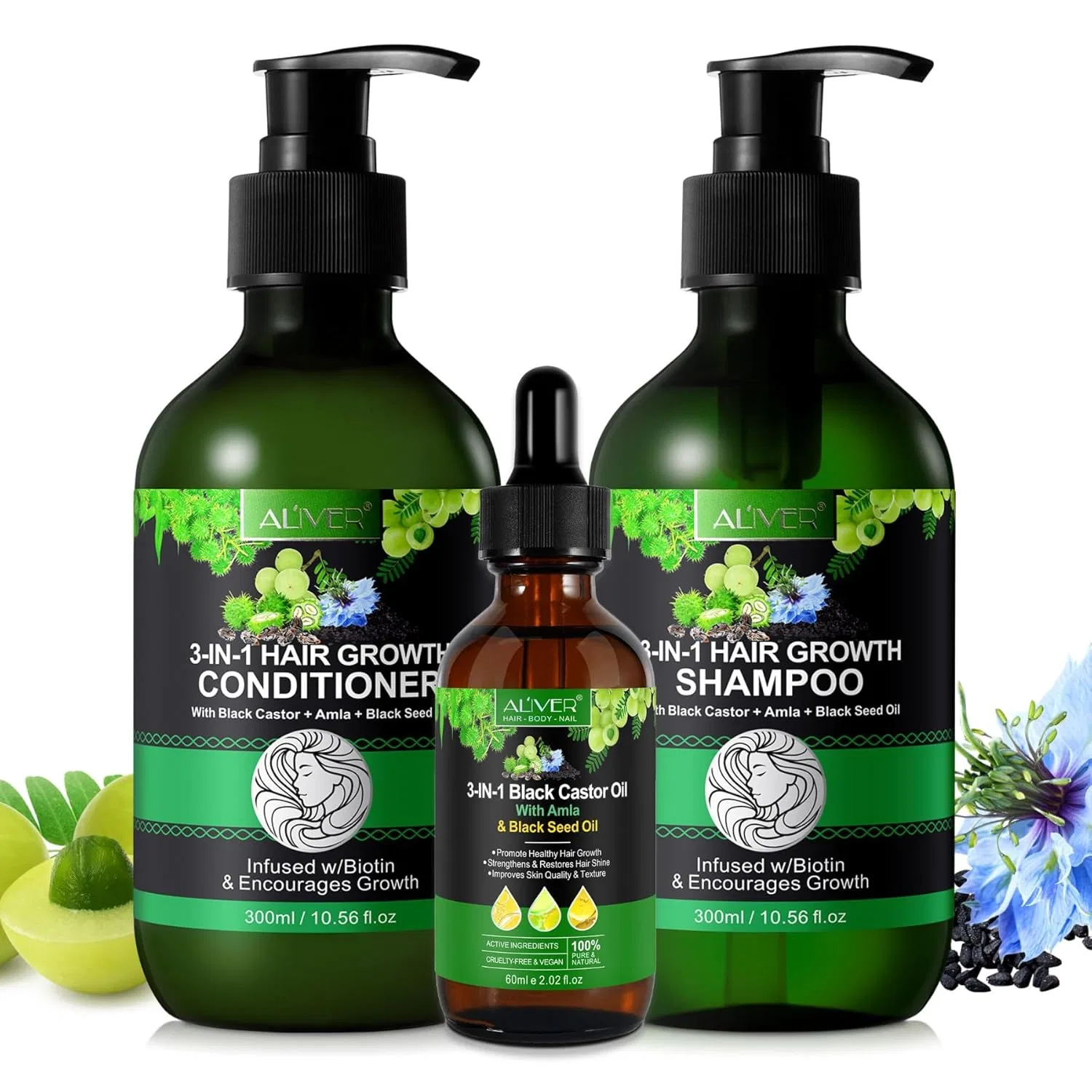Набор для роста волос 3-в-1 от P-Beauty P-Beauty Cosmetic Accessories, 300 Ml Shampoo And 300 Ml Conditioner And 60 Ml Oil