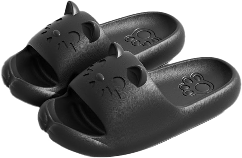 

Женские и мужские шлепанцы с милым мультяшным дизайном Rungion, быстро сохнущие, для ванной, с противоскользящей подошвой, домашние тапочки-подушки, черный