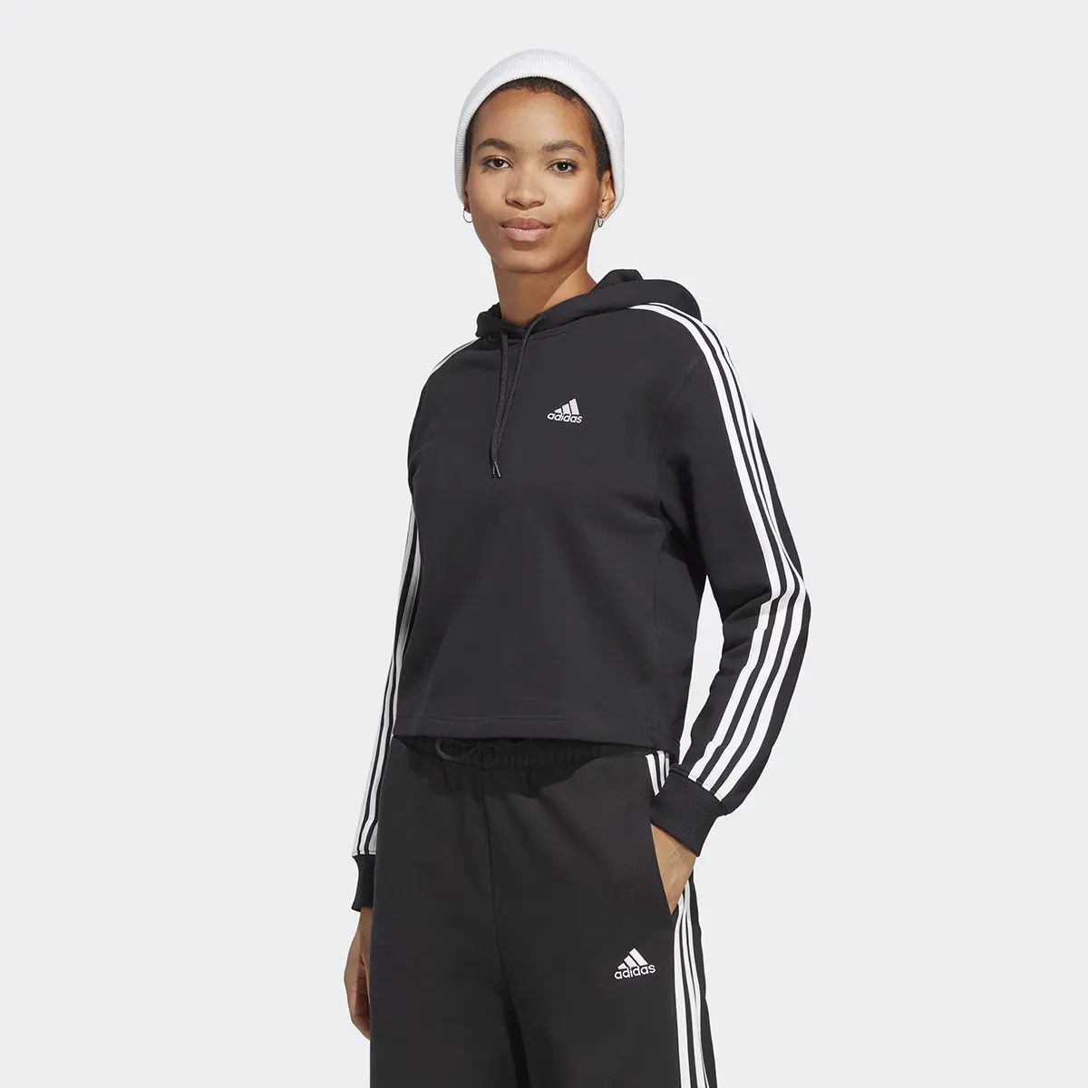 

Женские Essentials Французский свитшот Adidas с 3 полосками, черный/белый