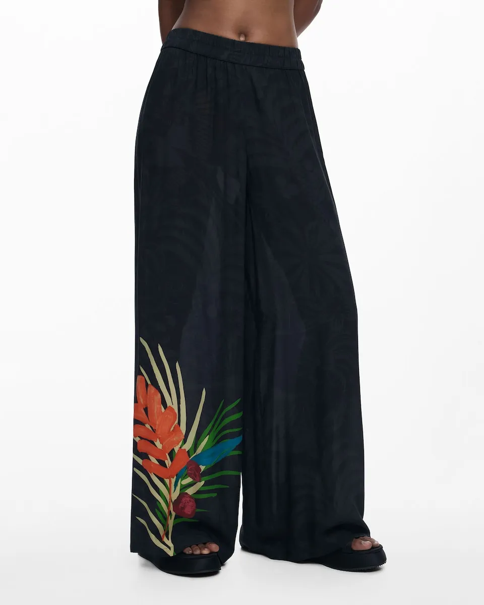 

Женские широкие тропические длинные брюки Desigual, черный
