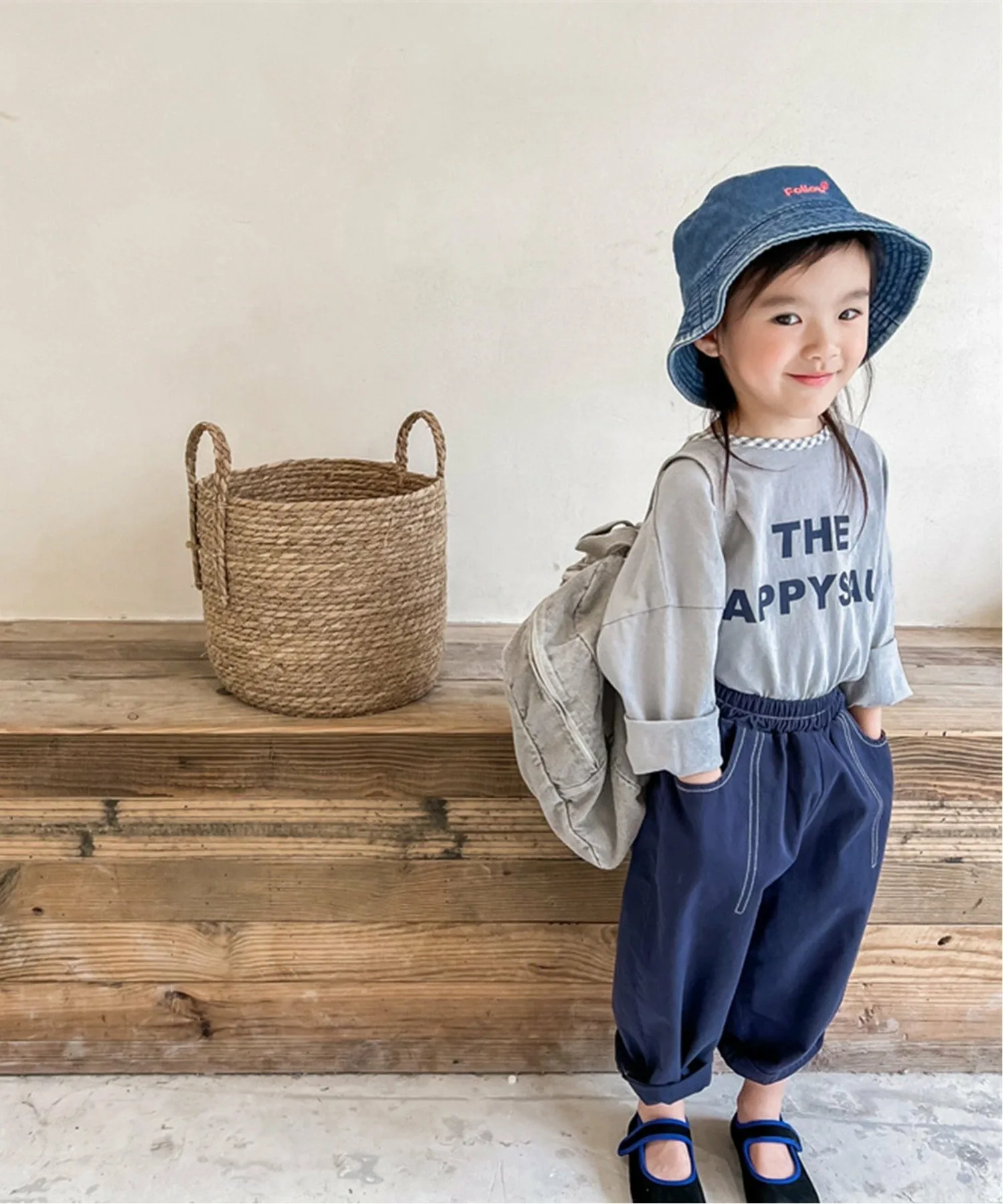 Детские корейские брюки-клеш с декоративной вышивкой /(K) [aimoha-KIDS-] Aimoha Kids, blue — фото 2