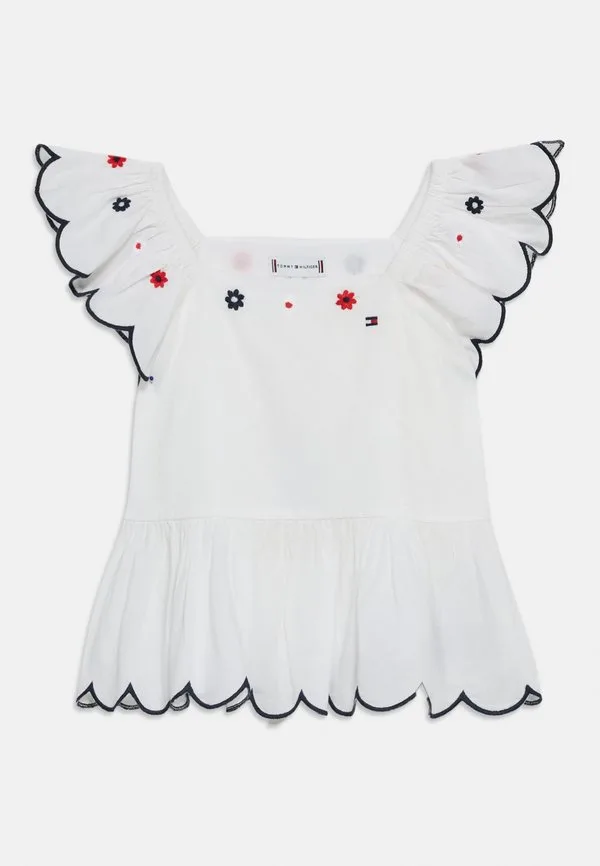 Блузка с цветочной вышивкой и оборками на рукавах Tommy Hilfiger, White — фото 3
