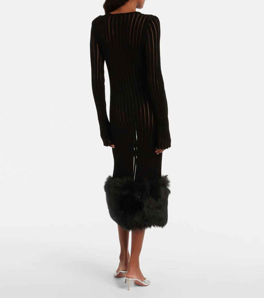 Вязаное миди-платье с отделкой из искусственного меха Blumarine, Black — фото 3