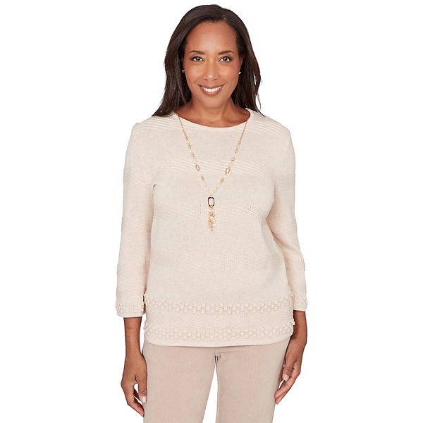 

Женский свитер в полоску с фактурной вязкой и воротником Alfred Dunner