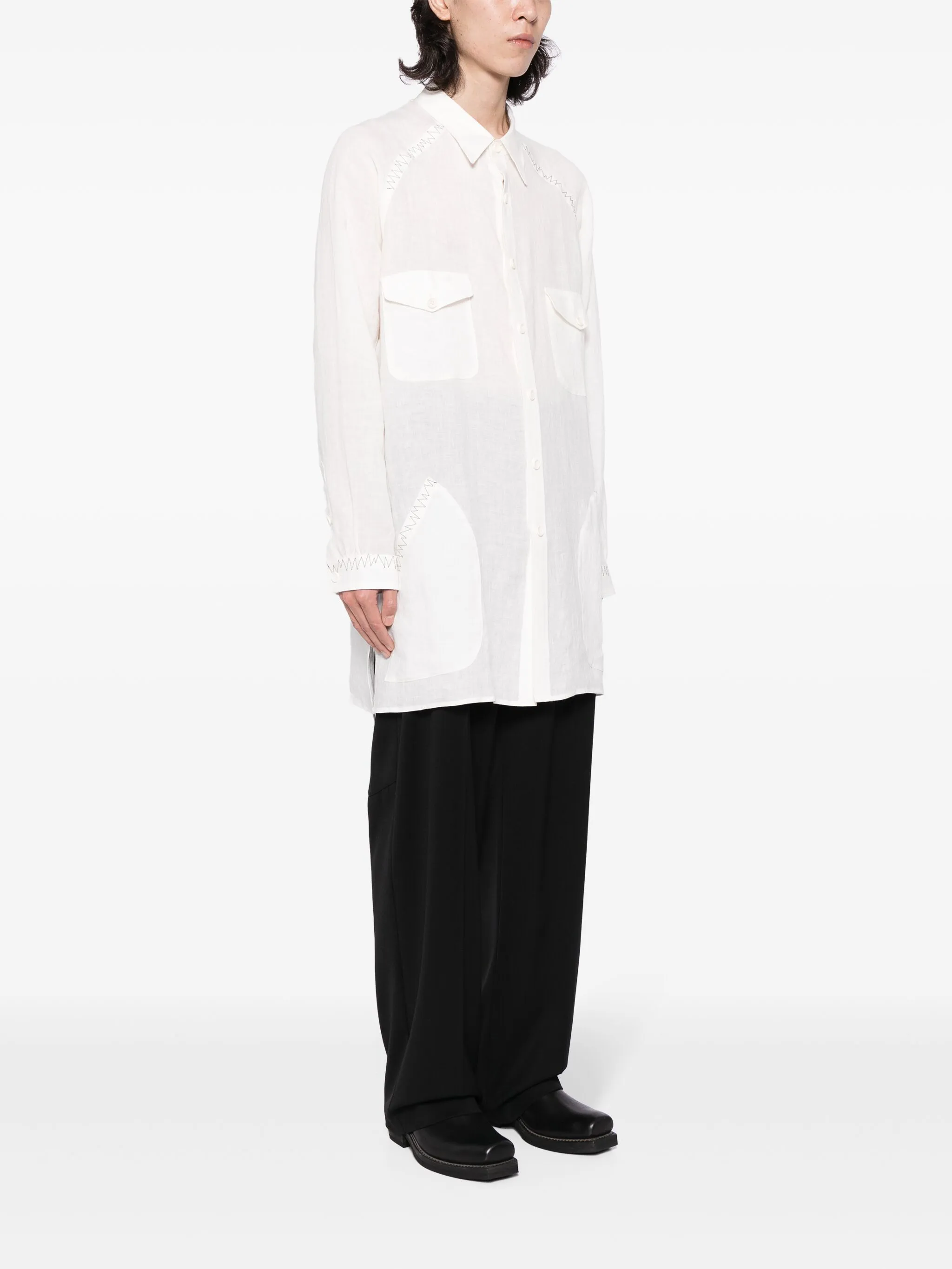 Рубашка с контрастной строчкой Yohji Yamamoto, белый — фото 3