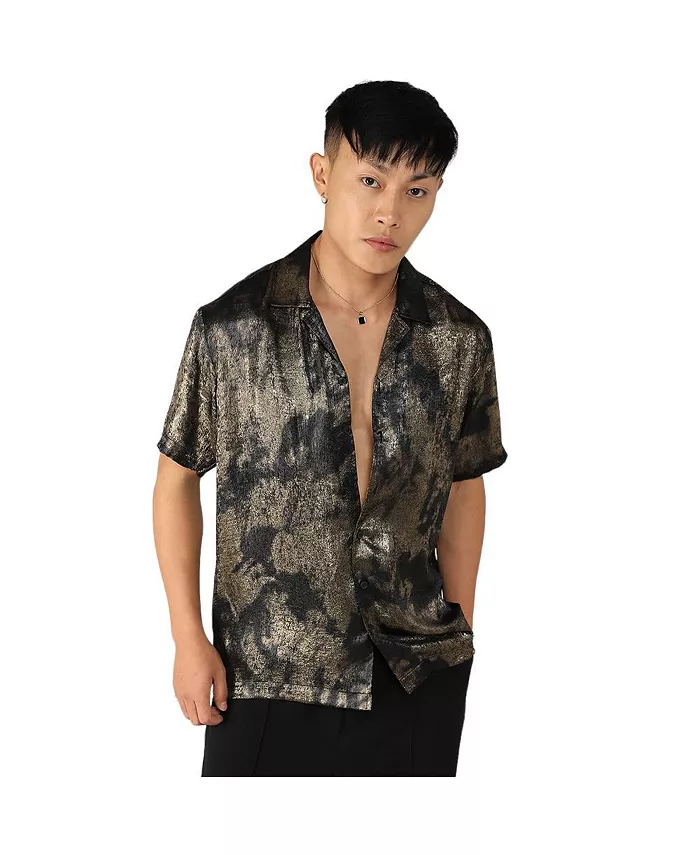 

Мужская рубашка Midnight Black & Metallic Gold с металлическим омбре Campus Sutra, черный