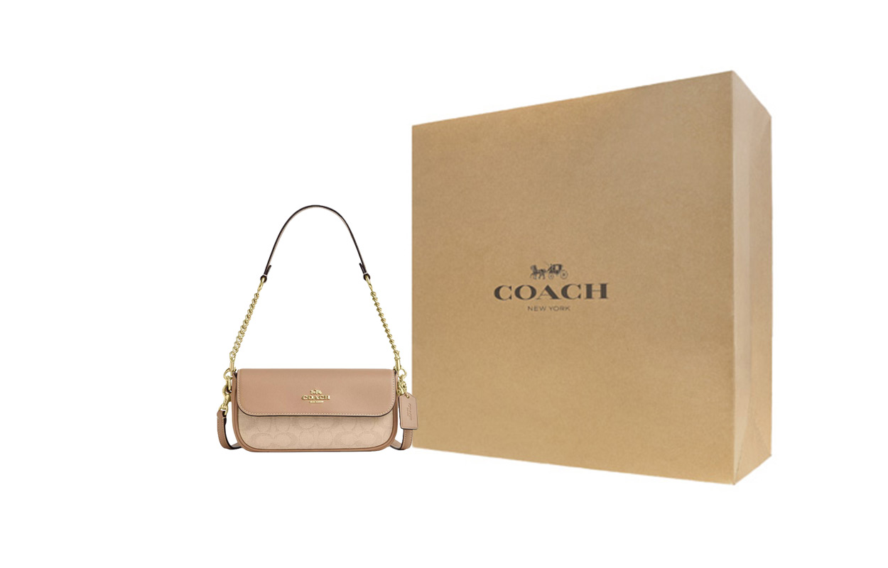 

COACH Хейли малая женская сумка через плечо из лакированного холста с кожаными деталями натурального и коричневого цветов