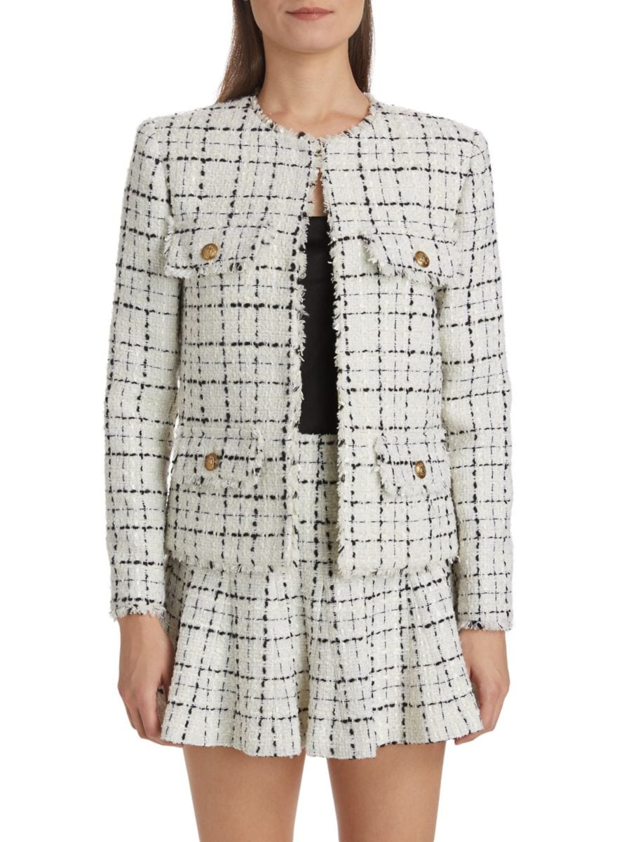 

Пиджак из твида Dumont Windowpane Alice + Olivia, белый