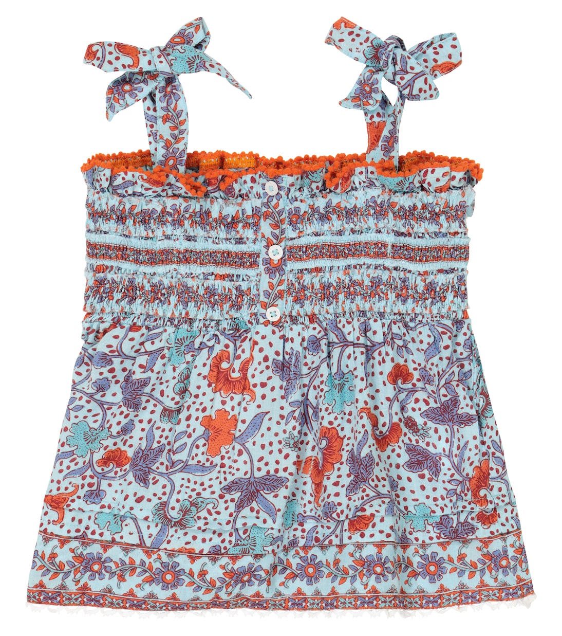 

Топ Синди с цветочным принтом и сборками Poupette St Barth Kids, Sky Blue Clary