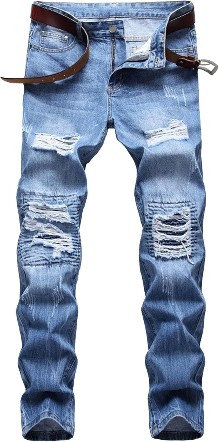 Джинсы прямые потертые Slim Fit, синий