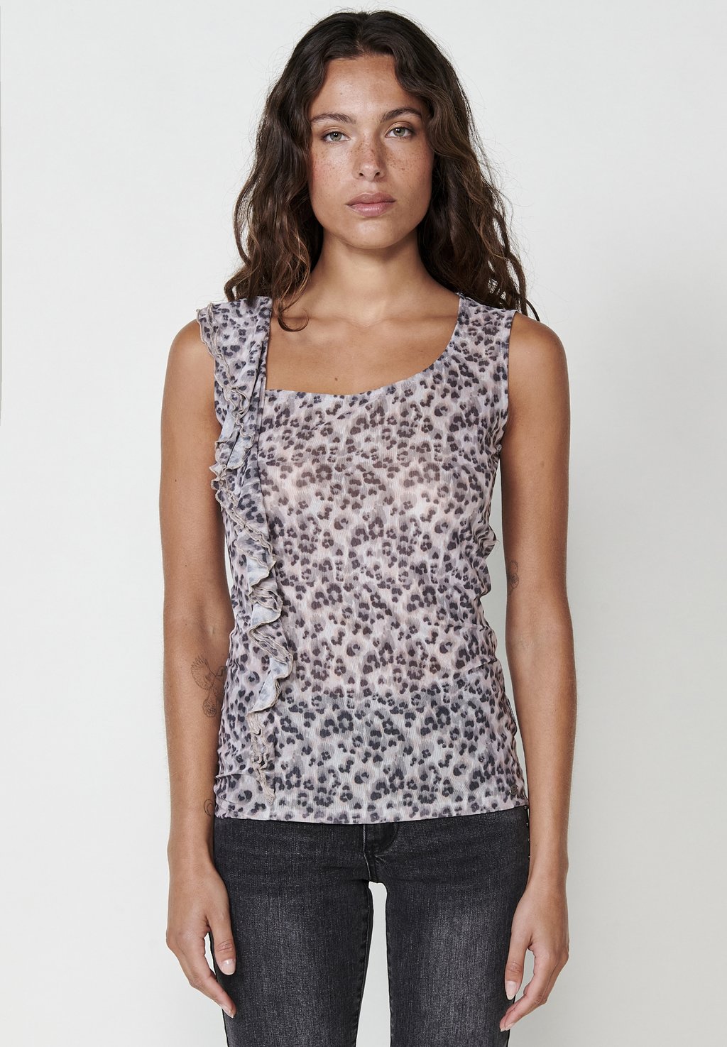 

Топ RUFFLE WITH ANIMAL PRINT Koroshi, бежевый