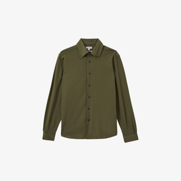 

Рубашка Malone облегающего кроя из хлопка с длинными рукавами Reiss, хаки