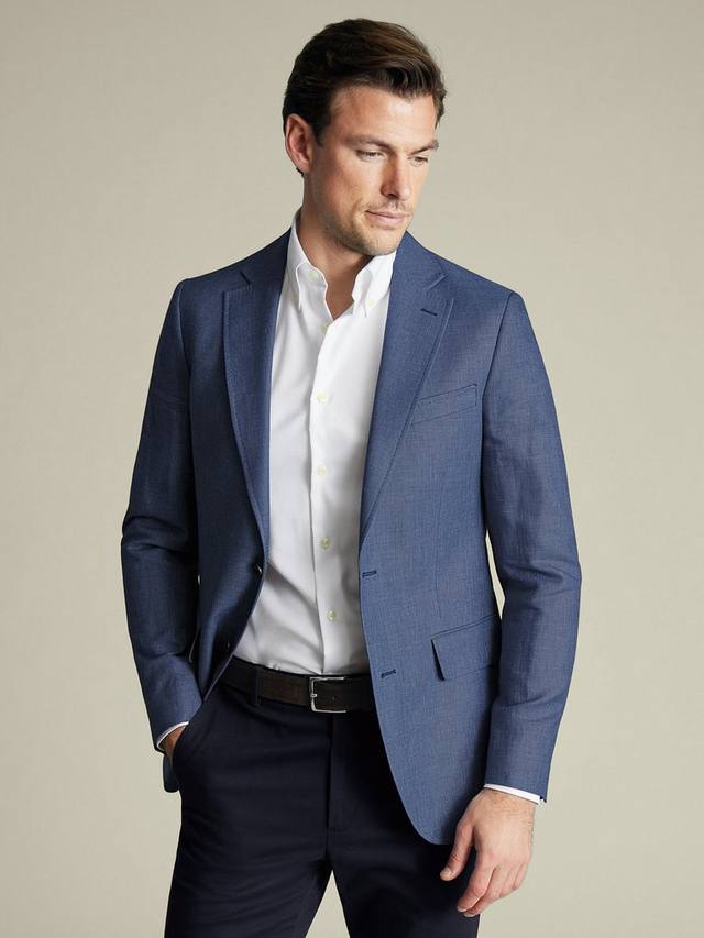 

Свободный однобортный блейзер из смеси льна и хлопка Charles Tyrwhitt, Steel Blue