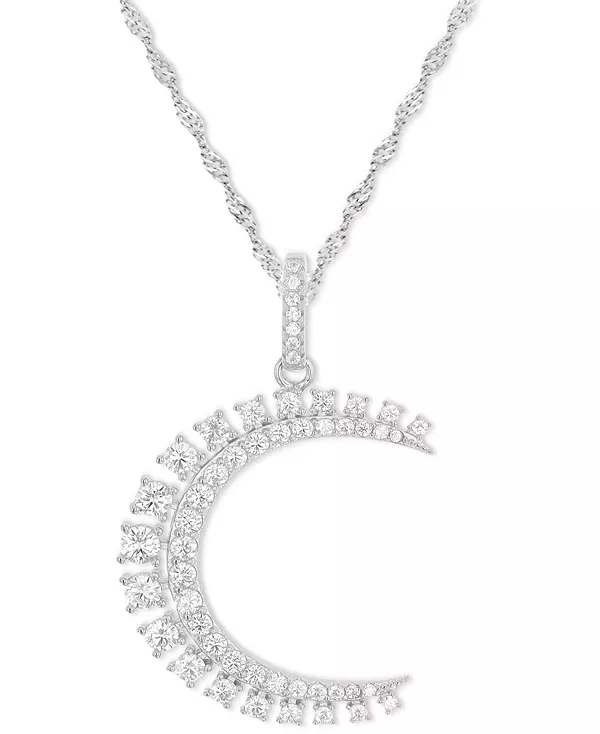 

Ожерелье с подвеской в виде полумесяца и сердца из кубического циркония, стерлинговое серебро, 18 дюймов + удлинитель 2 дюйма Macy'S, silver