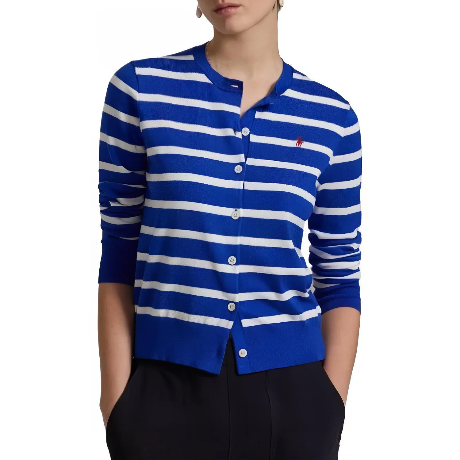 Кардиган вязаный полосатый с вышитым логотипом Polo Ralph Lauren, Blue — фото 3