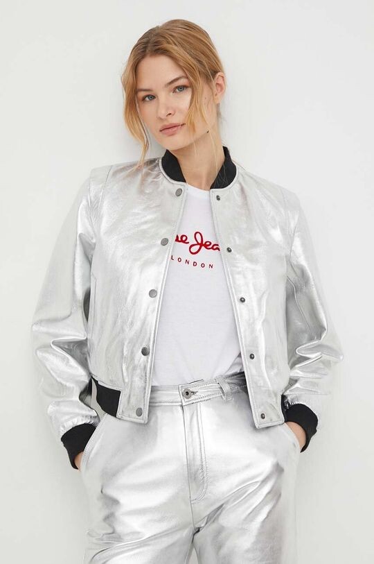 

Кожаная куртка в стиле бомбер Pepe Jeans, серебро