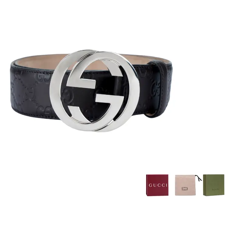 

GUCCI Кожаный мужской ремень шириной около 4 см, Brown Silver-Tone Buckle