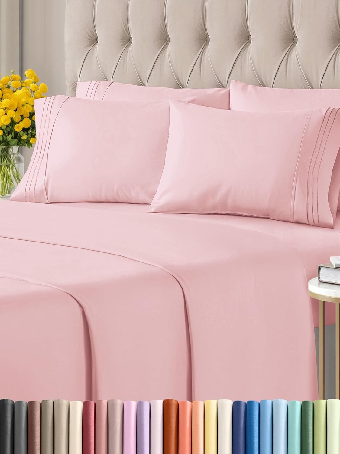 

CGK Unlimited Cal King Комплект постельного белья из 6 предметов — дышащий и охлаждающий — Роскошные простыни для отелей — Постельное белье с глубокими карманами и легкой посадкой, мягкие и не морщинящиеся — нежно-розовый