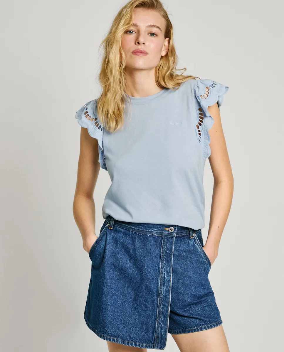 

Женская футболка с вышитыми рукавами-бабочками Pepe Jeans, голубой