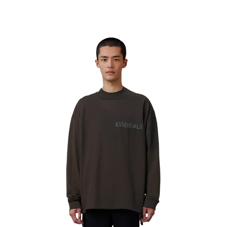 Футболка с длинным рукавом Fear Of God Essentials, серо-черная — фото 3