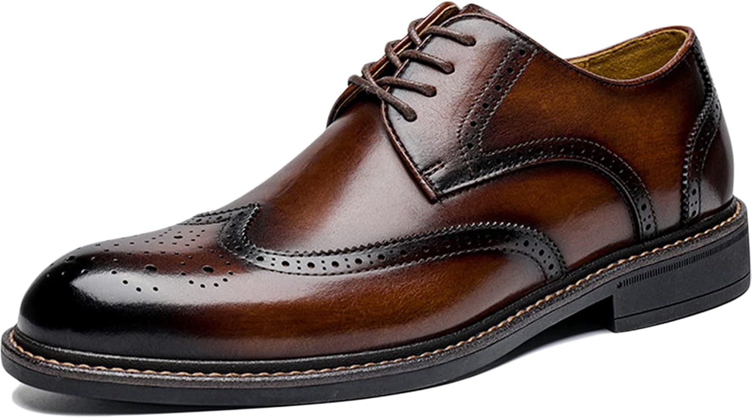 

Мужские кожаные коричневые туфли Oxfords WKNBEU с крылом, деловые классические свадебные формальные кожаные туфли на шнуровке для выпускного вечера и вечеринки, коричневые - US10/UK9/EU43