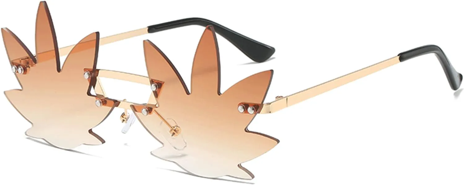 

Солнцезащитные очки YAMEIZE в форме кленового листа — стильные очки для фестивалей, вечеринок, рейвов, Хэллоуина и Рождества, для женщин и мужчин, Gold Tea