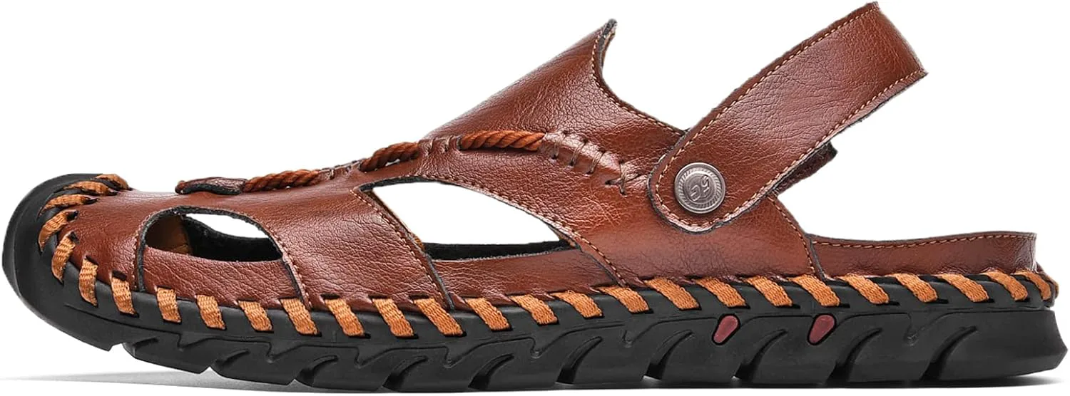 

Мужские сандалии Shaire, кожаные, с закрытым носком, для пляжа и улицы, темно-коричневый