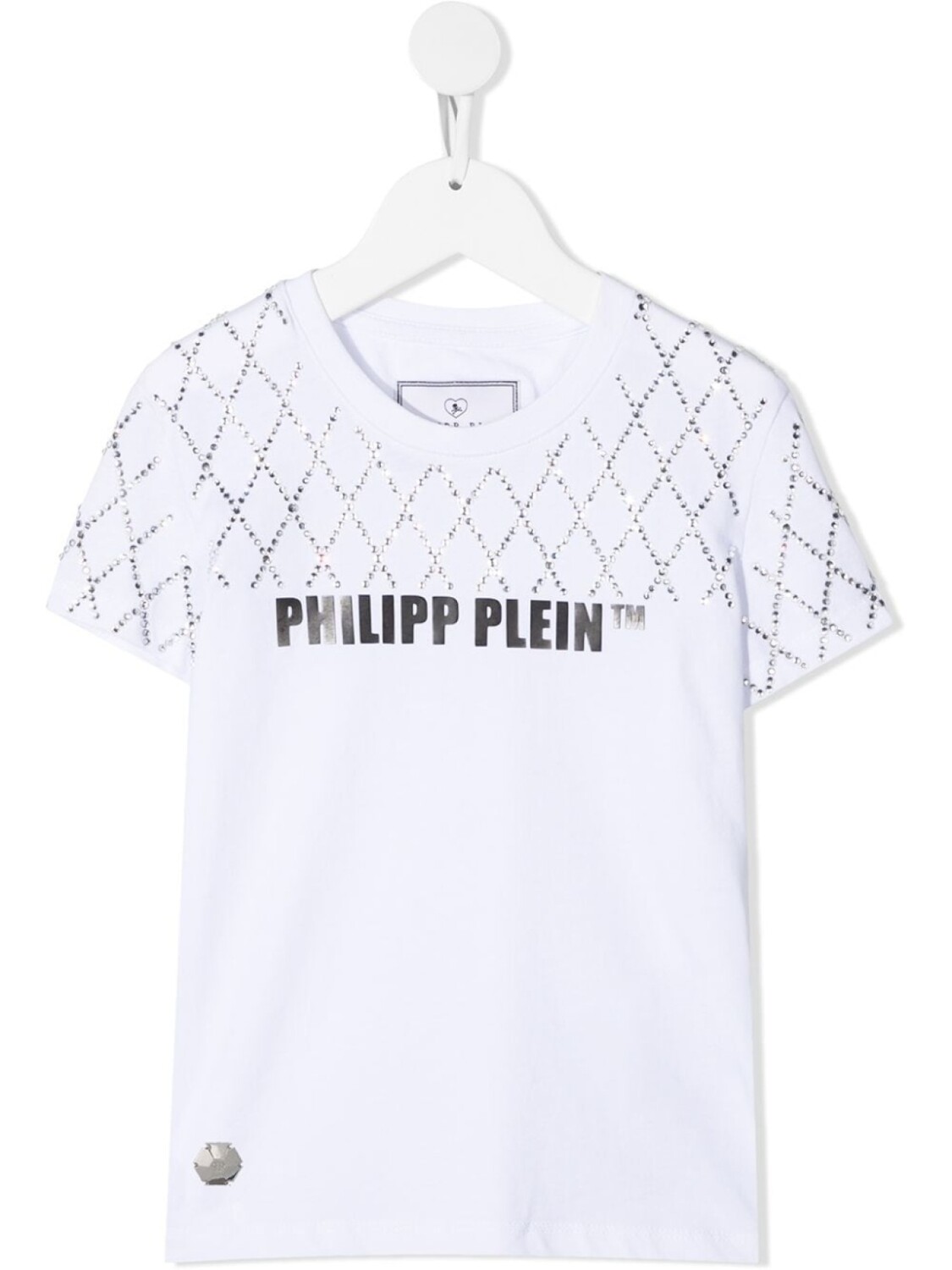 

Футболка с короткими рукавами и стразами Philipp Plein Junior, белый