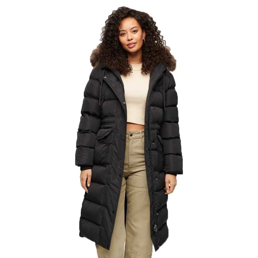 

Куртка Superdry Everest Faux Fur Longline, черный