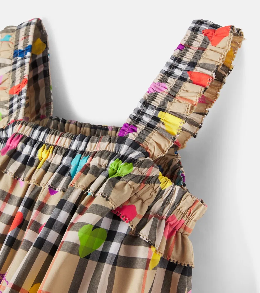 Хлопковый топ с клетчатым принтом Burberry Burberry Kids, бежевый — фото 3