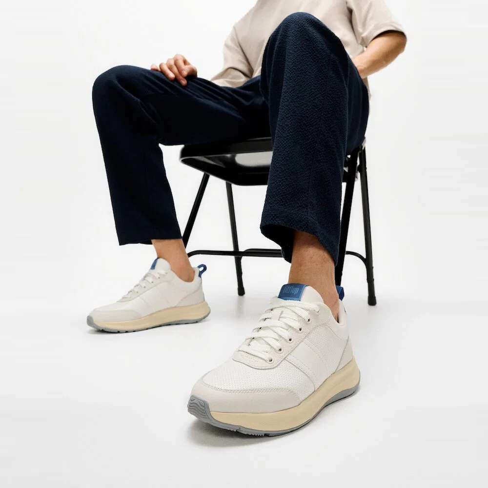 Мужские низкие кроссовки Urban White/Ocean Blue из кожи и замши от Fitflop