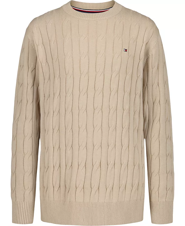 

Мальчиковый свитер с воротником-гольф и ажурным узором, размер 2T-7 Tommy Hilfiger, загар/бежевый