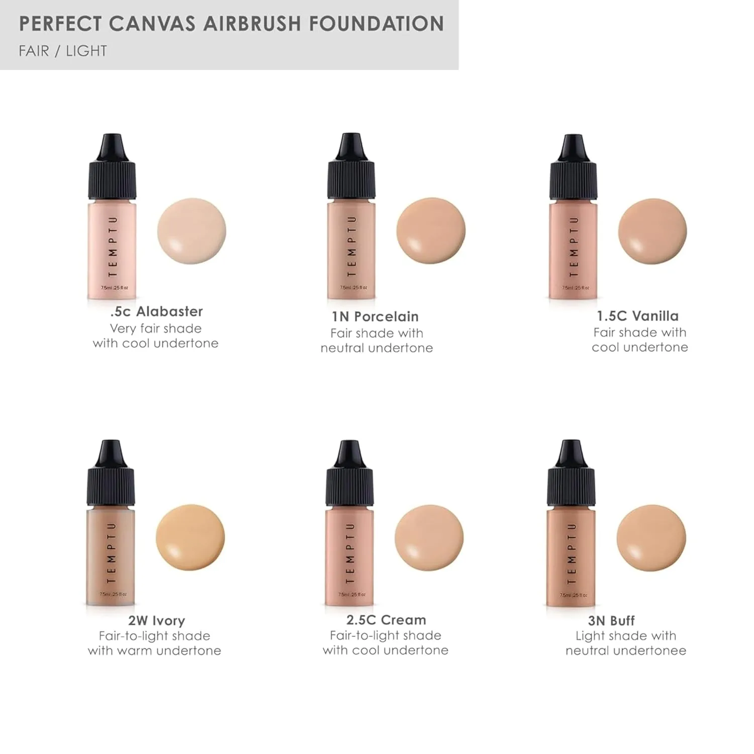 Стартовый набор тональной основы TEMPTU Perfect Canvas Hydra Lock Airbrush Foundation, Fair/Light и 3 картриджа для Airpod Pro., Fair — фото 2
