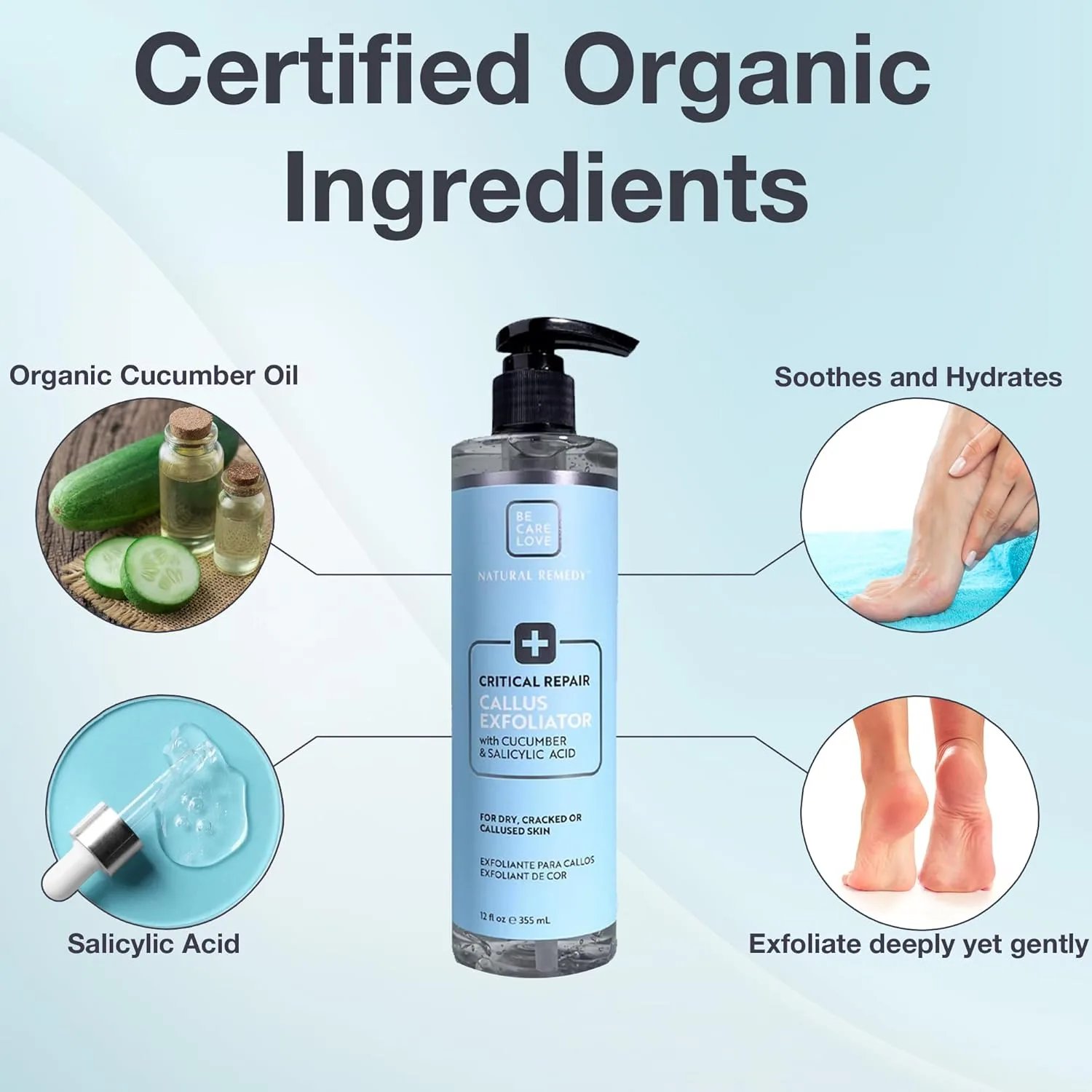 Гель для удаления мозолей Natural Remedy Critical Repair с салициловой кислотой и охлаждающим ментолом - профессиональный педикюр для сухих и потрескавшихся пяток 355 мл (1 шт.) — фото 2