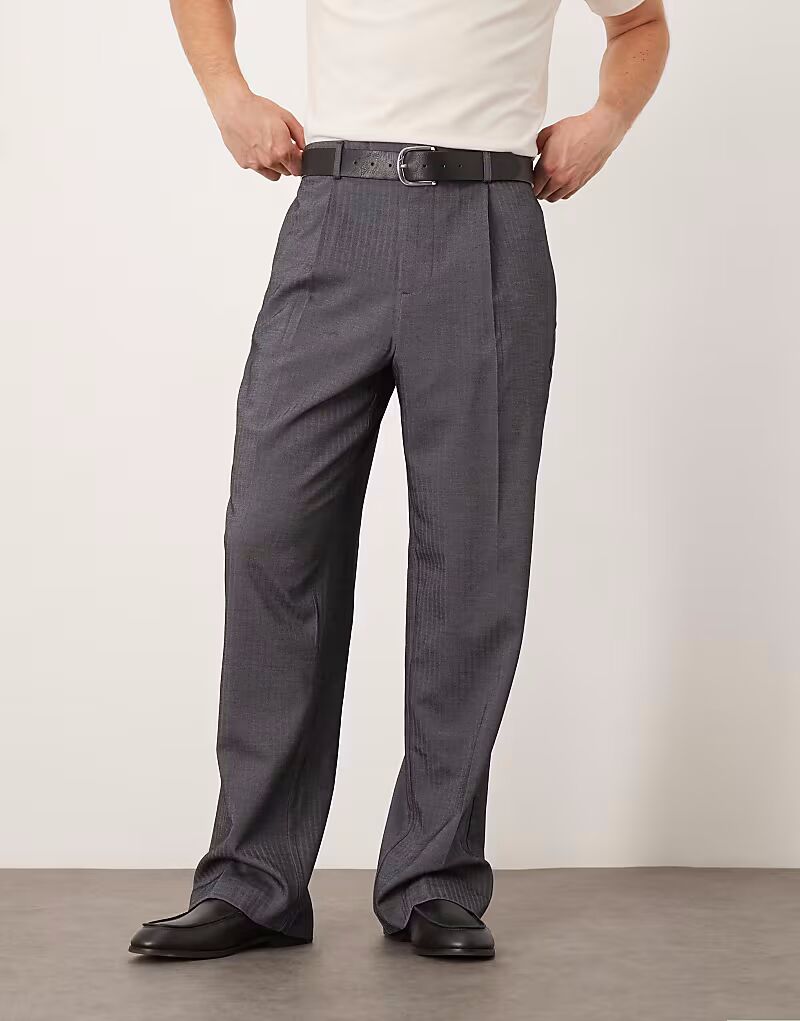 

Элегантные широкие брюки серого цвета с узором «ёлочка» спереди и эластичной талией Asos Design